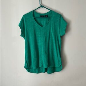 Tahari Green Linen V-Neck Top